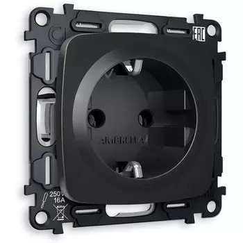 Комплект механизма Ambrella Volt электрической розетки OMEGA MO806010 Черный матовый с заземлением на винтовых зажимах 2P+E 16A-250V QUANT