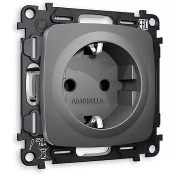 Комплект механизма Ambrella Volt электрической розетки OMEGA MO656010 Антрацит серый с заземлением на винтовых зажимах 2P+E 16A-250V QUANT