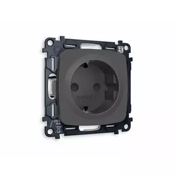 Комплект механизма Ambrella Volt электрической розетки OMEGA MO907010 Графит мягкое касание с заземлением и шторками 2P+E 16A-250V QUANT