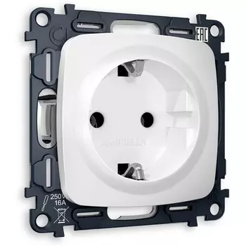 Комплект механизма Ambrella Volt электрической розетки OMEGA MO126010 Белый матовый с заземлением на винтовых зажимах 2P+E 16A-250V QUANT