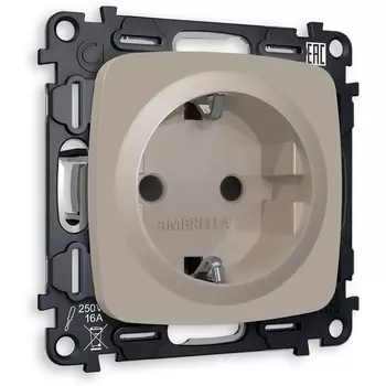 Комплект механизма Ambrella Volt электрической розетки OMEGA MO367010 Серо-бежевый матовый с заземлением со шторками 2P+E 16A-250V QUANT