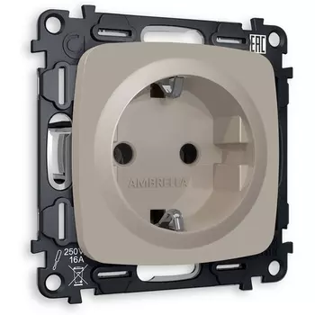 Комплект механизма Ambrella Volt электрической розетки OMEGA MO366010 Серо-бежевый матовый с заземлением на винтовых зажимах 2P+E 16A-250V QUANT