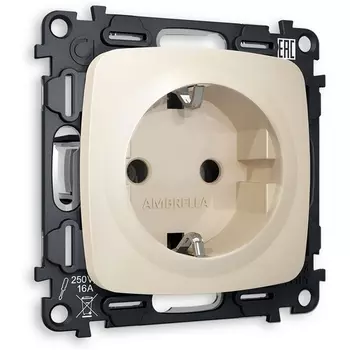 Комплект механизма Ambrella Volt электрической розетки OMEGA MO326010 Бежевый матовый с заземлением на винтовых зажимах 2P+E 16A-250V QUANT