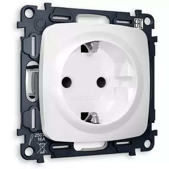 Комплект механизма Ambrella Volt электрической розетки OMEGA MO127010 Белый матовый с заземлением со шторками 2P+E 16A-250V QUANT