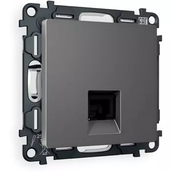 Комплект механизма Ambrella Volt компьютерной розетки ALFA MA662010 Антрацит серый RJ-45(8P8C) CAT6 с защитной шторкой QUANT