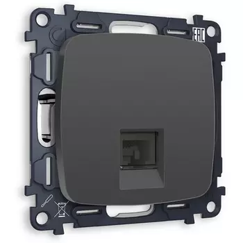 Комплект механизма Ambrella Volt компьютерной розетки OMEGA MO912010 Графит мягкое касание RJ-45(8P8C) CAT6 с защитной шторкой QUANT