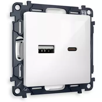 Комплект механизма Ambrella Volt розетки ALFA MA111010 Белый глянец 2USB A+C 20W быстрая зарядка QUANT