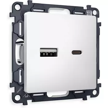 Комплект механизма Ambrella Volt розетки ALFA MA131010 Белый матовый 2USB A+C 20W быстрая зарядка QUANT