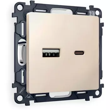 Комплект механизма Ambrella Volt розетки ALFA MA331010 Бежевый матовый 2USB A+C 20W быстрая зарядка QUANT