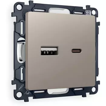 Комплект механизма Ambrella Volt розетки ALFA MA371010 Серо-бежевый матовый 2USB A+C 20W быстрая зарядка QUANT