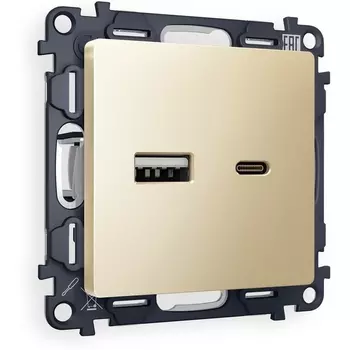 Комплект механизма Ambrella Volt розетки ALFA MA611010 Шампань 2USB A+C 20W быстрая зарядка QUANT