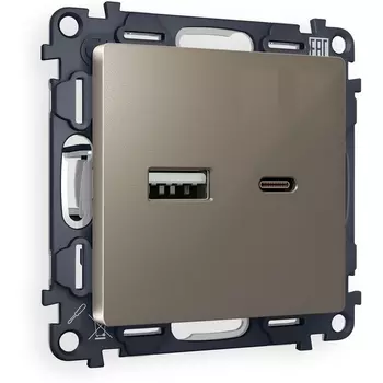 Комплект механизма Ambrella Volt розетки ALFA MA641010 Темная бронза матовый 2USB A+C 20W быстрая зарядка QUANT