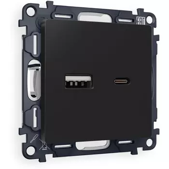 Комплект механизма Ambrella Volt розетки ALFA MA811010 Черный матовый 2USB A+C 20W быстрая зарядка QUANT