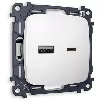 Комплект механизма Ambrella Volt розетки OMEGA MO131010 Белый матовый 2USB A+C 20W быстрая зарядка QUANT