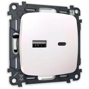 Комплект механизма Ambrella Volt розетки OMEGA MO211010 Жемчуг 2USB A+C 20W быстрая зарядка QUANT