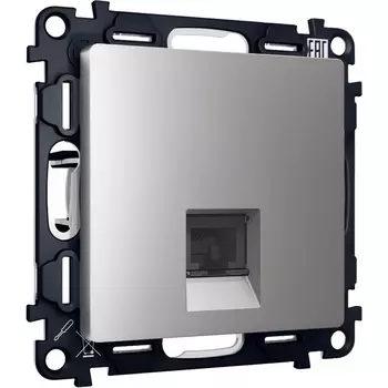 Комплект механизма Ambrella Volt телефонной розетки ALFA MA512030 Сталь матовый RJ-11(4P4C) с защитной шторкой QUANT