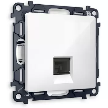 Комплект механизма Ambrella Volt телефонной розетки ALFA MA112030 Белый глянец RJ-11(4P4C) с защитной шторкой QUANT