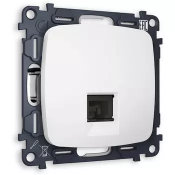 Комплект механизма Ambrella Volt телефонной розетки OMEGA MO132030 Белый матовый RJ-11(4P4C) с защитной шторкой QUANT