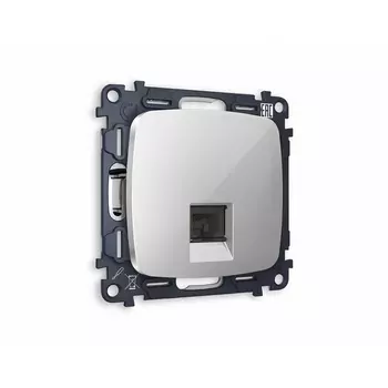 Комплект механизма Ambrella Volt телефонной розетки OMEGA MO412030 Серебро глянец RJ-11(4P4C) с защитной шторкой QUANT