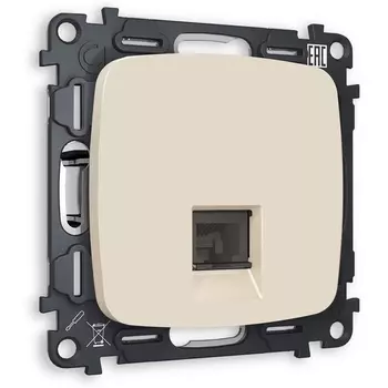 Комплект механизма Ambrella Volt телефонной розетки OMEGA MO332030 Бежевый матовый RJ-11(4P4C) с защитной шторкой QUANT