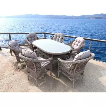 Комплект плетеной мебели T217/LV-217 Beige (6+1) с подушками в комплекте (Искусственный ротанг/Бежевый) Afina