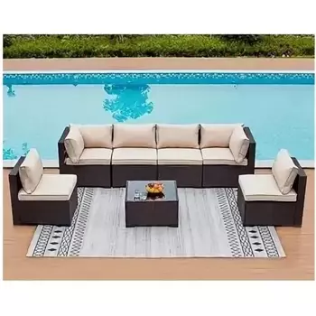 Комплект плетеной мебели YR822Br Brown-Beige (подушка бежевая) (Коричневый) Afina