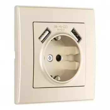 Комплект розетки с заземлением, шторками, рамкой и USBх2 (шампань) Arte Milano SET06-1 SET06-1-47-1 shampan