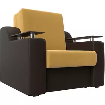 Кресло-кровать Сенатор 80 (Микровельвет,Экокожа/Коричневый,Желтый) Лига Диванов 119864