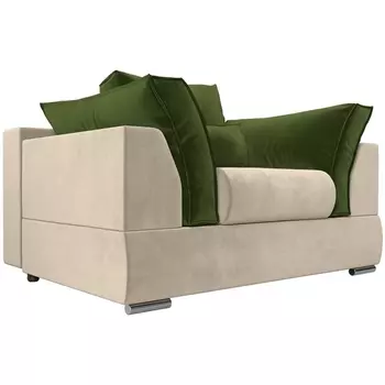 Кресло Пекин (основа микровельвет бежевый, подушки микровельвет зеленый) Лига Диванов 116018