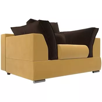 Кресло Пекин (основа микровельвет желтый, подушки микровельвет коричневый) Лига Диванов 116021