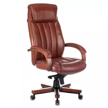 Кресло руководителя Бюрократ T-9922WALNUT светло-коричневый Leather Eichel кожа крестовина металл/дерево (Бюрократ)