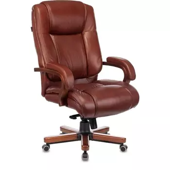 Кресло руководителя Бюрократ T-9925WALNUT светло-коричневый Leather Eichel кожа крестовина металл/дерево (Бюрократ)