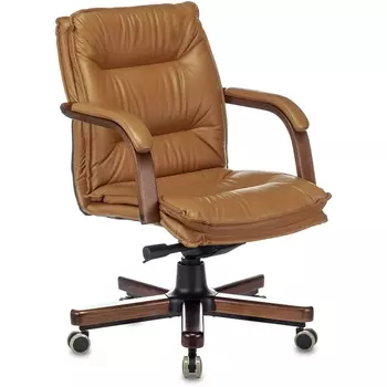 Кресло руководителя Бюрократ T-9927WALNUT-LOW горчичный кожа низк.спин. крестовина металл/дерево (Бюрократ)