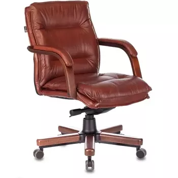 Кресло руководителя Бюрократ T-9927WALNUT-LOW светло-коричневый Leather Eichel кожа низк.спин. крестовина металл/дерево (Бюрократ)
