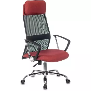 Кресло руководителя KB-6N черный TW-01 сиденье красный 38-410 сетка/ткань с подголов. крестовина металл хром Бюрократ KB-6SL KB-6N/SL/B/410-RD