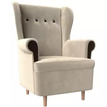 Кресло Торин (микровельвет бежевый, вставки микровельвет коричневый) Лига Диванов 100929