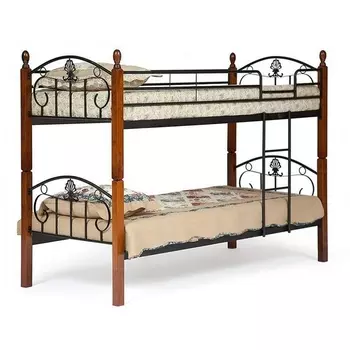 Кровать двухярусная красный дуб/черный (дерево гевея/металл) Tetchair 9203 10079