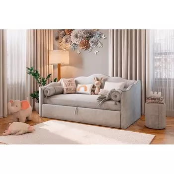 Кровать с подъемным механизмом Лея (Софа) 90х200 см Mebelson (ДСП,ЛДСП,Велюр/Серый,Графит) арт.KM.S-18.2350