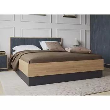 Кровать Woodville Леви 160х200 дуб крафт золотой / черный / угольный камень
