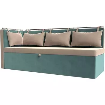 Кухонный диван Метро с углом левый (основа велюр бежевый, компаньон велюр бирюзовый) Лига Диванов 105025L