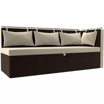 Кухонный диван Метро с углом правый (основа микровельвет бежевый, компаньон микровельвет коричневый) Лига Диванов 105022