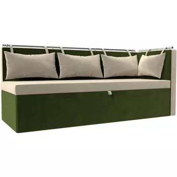 Кухонный диван Метро с углом правый (основа микровельвет бежевый, компаньон микровельвет зеленый) Лига Диванов 105021