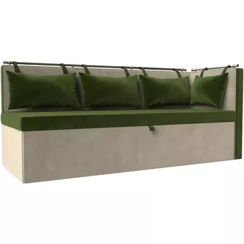 Кухонный диван Метро с углом правый (основа микровельвет зеленый, компаньон микровельвет бежевый) Лига Диванов 105023