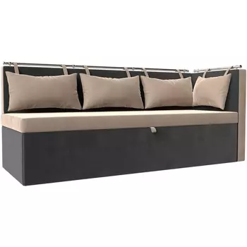 Кухонный диван Метро с углом правый (основа велюр бежевый, компаньон велюр серый) Лига Диванов 105028