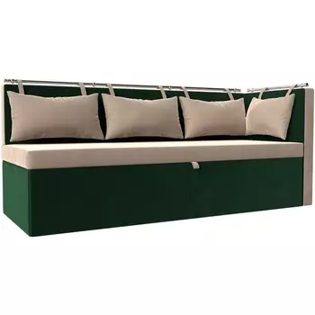 Кухонный диван Метро с углом правый (основа велюр бежевый, компаньон велюр зеленый) Лига Диванов 105026