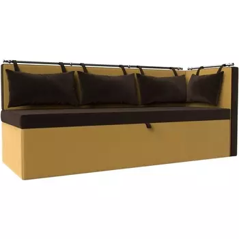 Кухонный диван Метро с углом справа (Микровельвет коричневый) Лига Диванов 114086