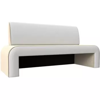 Кухонный прямой диван Кармен (основа микровельвет бежевый, компаньон экокожа белая) Лига Диванов 114253