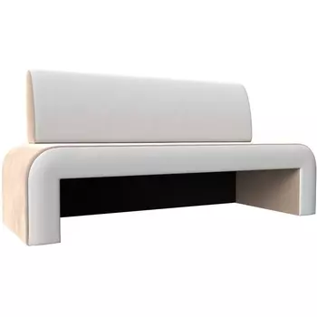 Кухонный прямой диван Кармен (основа велюр бежевый, компаньон экокожа белая) Лига Диванов 114288