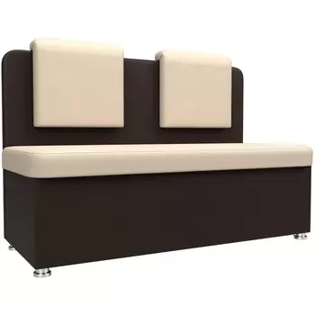 Кухонный прямой диван Маккон 2-х местный (основа экокожа бежевая, компаньон экокожа коричневая) Лига Диванов 101359