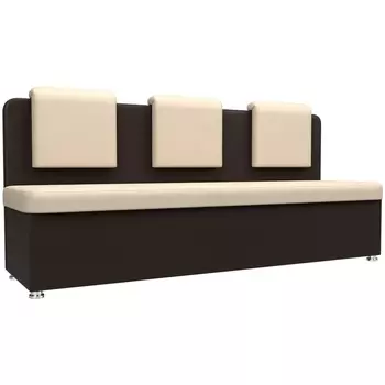 Кухонный прямой диван Маккон 3-х местный (основа экокожа бежевая, компаньон экокожа коричневая) Лига Диванов 101389